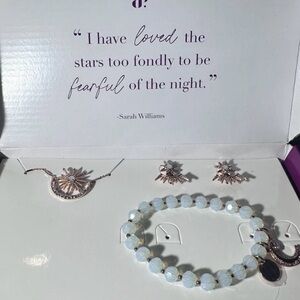 Bomb Party Rose Gold Necklace Earrings & bracelet set Opal Northern Starlight